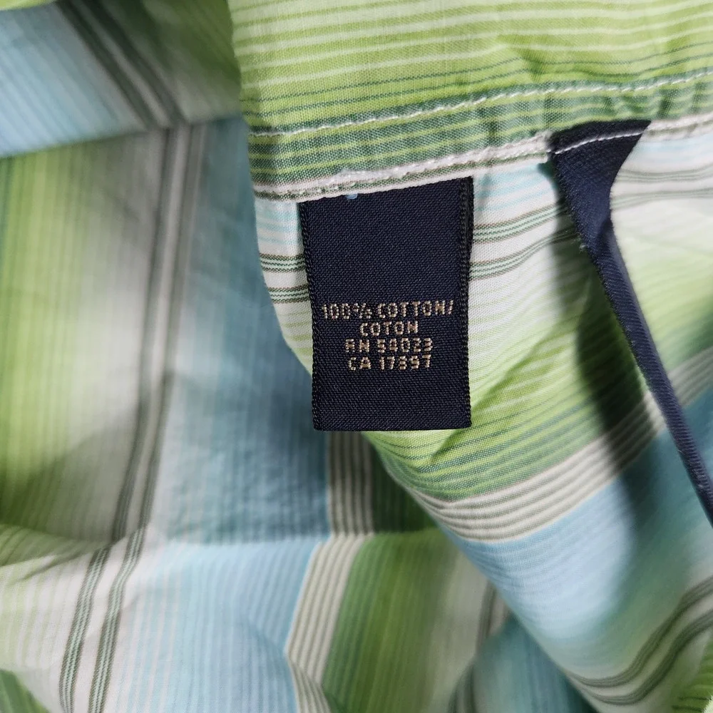 Banana Republic Shirt Mens Large Green Blue Multi Stripe Cotton Short Sleeve